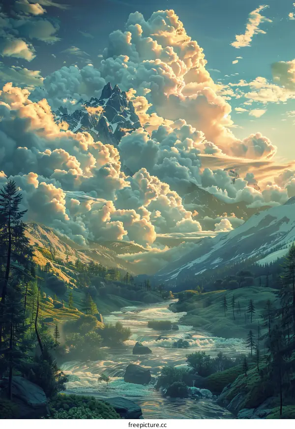 Fantasy Forest River: Majestic Landscape