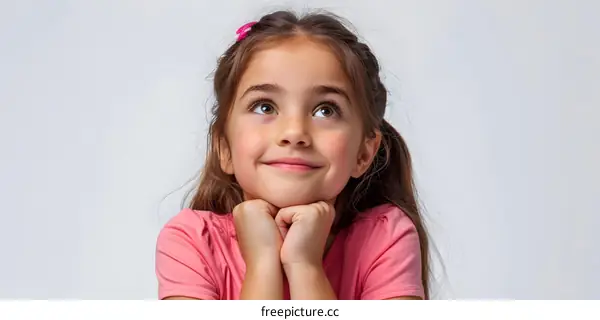 Little Girl Daydreaming on White Background