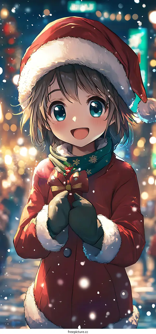 Cute Girl in Santa Hat with Gift