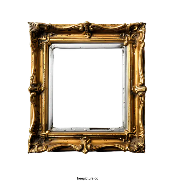 [Transparent Background PNG]Ornate Gold Picture Frame Isolated on White Background