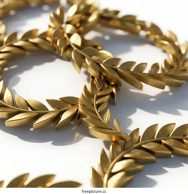 Golden Laurel Wreath Decoration with Shiny Metal Leaves