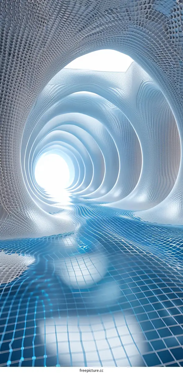 Blue and white sci-fi tunnel