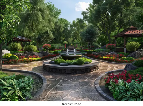 Chinese Garden Landscape Design: Courtyard Courtyard Pavilion