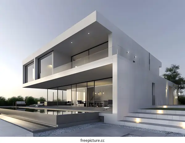 Modern House with Concrete Facade and Pool