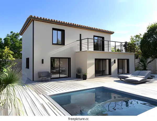 Modern House with Swimming Pool and Patio Design