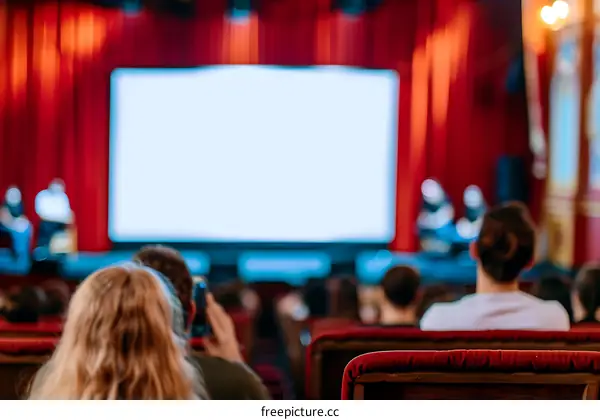 Audience Watching a Presentation on a Big Screen in a Theater
