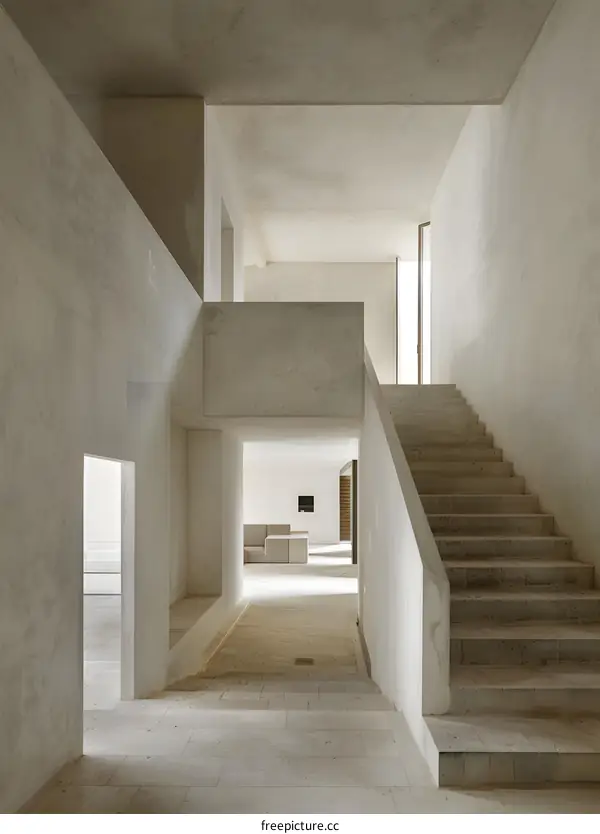 Minimalist Concrete Staircase and Hallway Interior Design