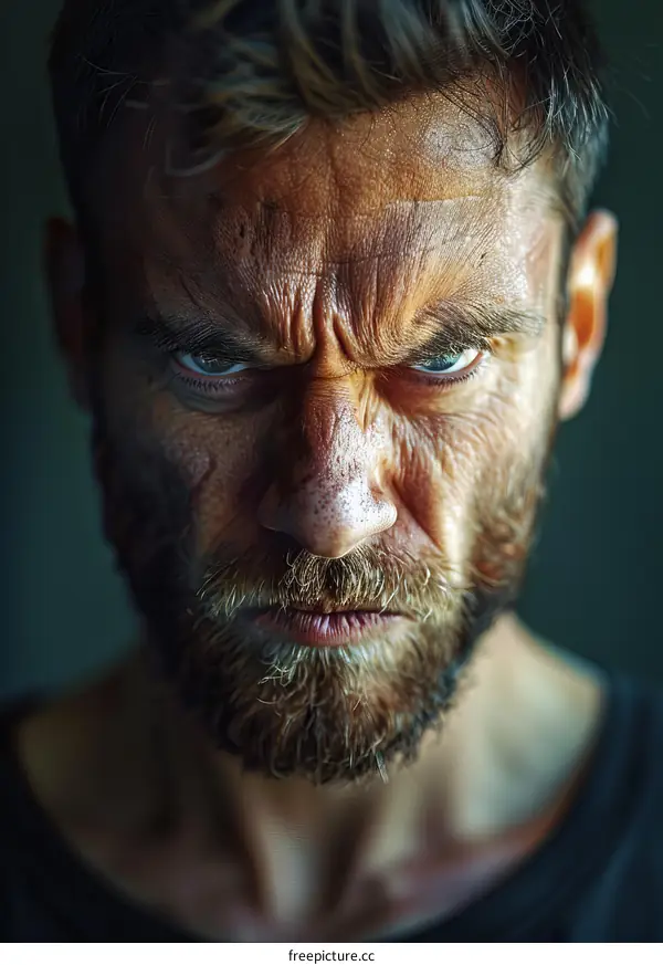 Close Up Portrait of Angry Caucasian Man