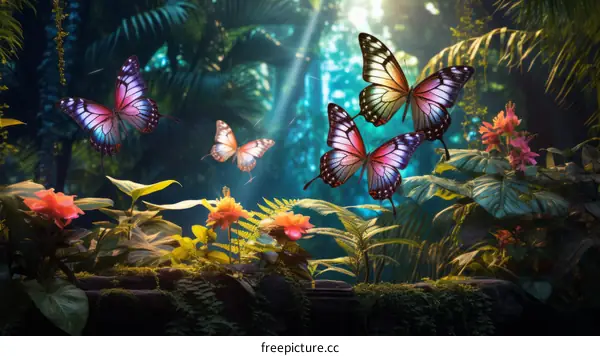 Mystical butterflies in a magical forest
