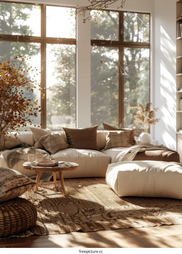 Modern Living Room with Large Sofa and Coffee Table