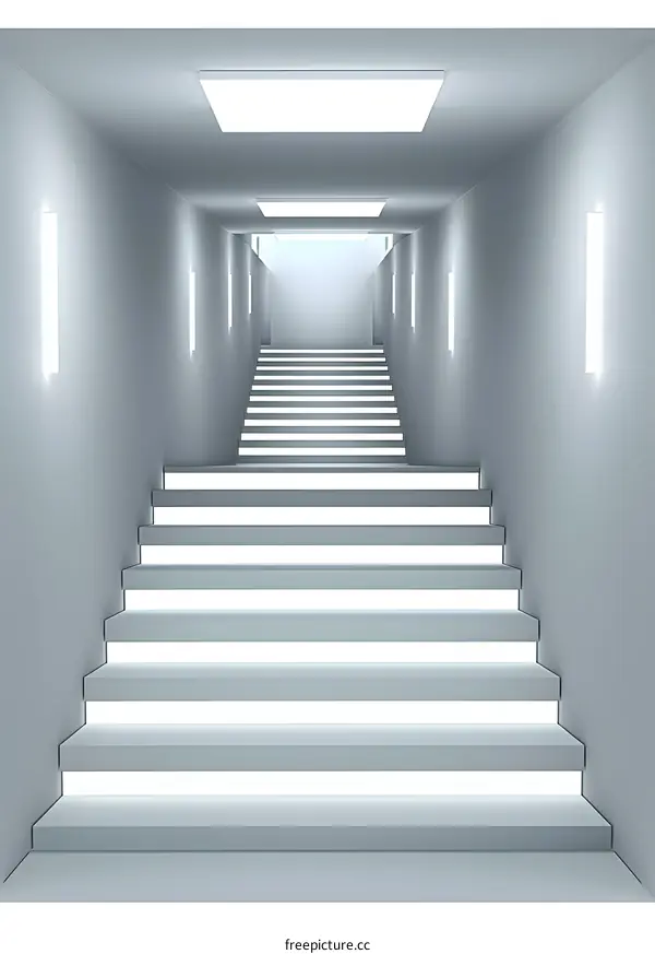 White Illuminated Staircase Leading Upward