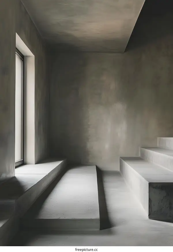 Minimalist Concrete Interior Design with Window Light