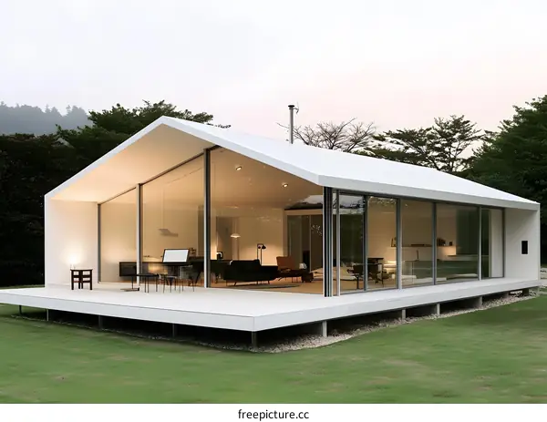 Modern White House With Glass Walls And A Deck