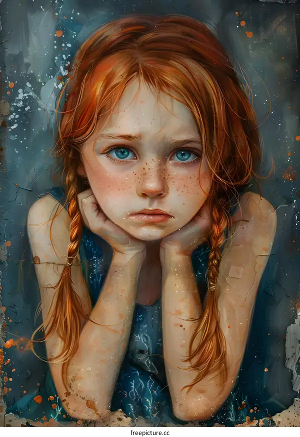 Portrait of a young girl with red hair and freckles