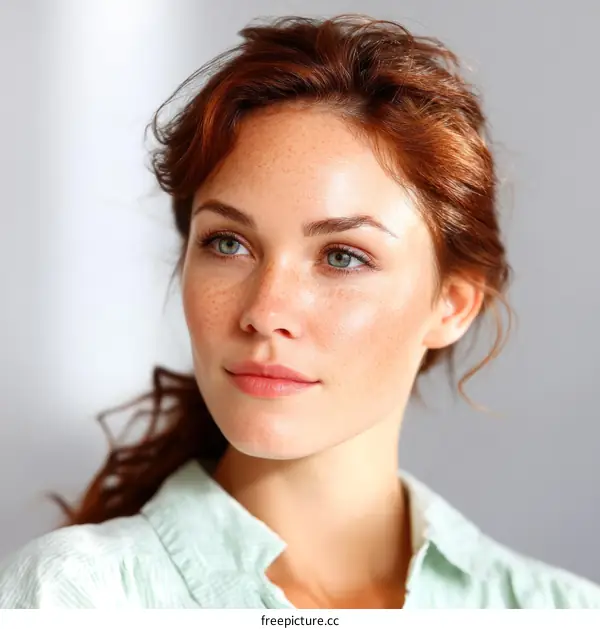 Closeup Portrait of a Caucasian Woman with Freckles