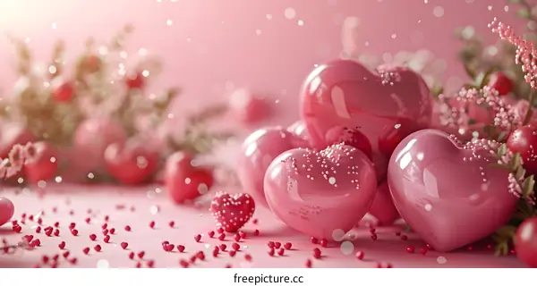 A shiny pink heart in a pink background