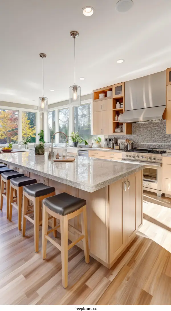 Modern Kitchen Design With Island and Stainless Steel Appliances