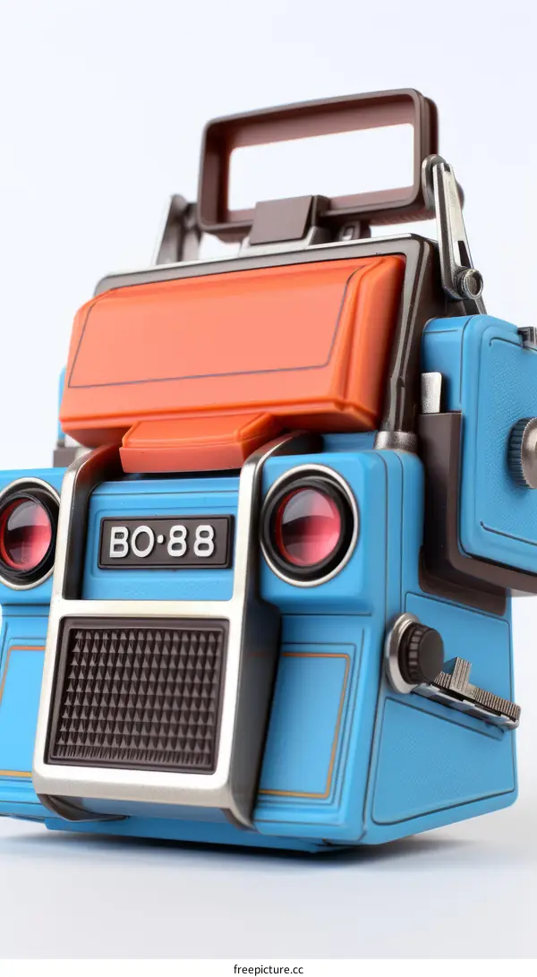 Retro Blue and Orange Robot Toy with Handle
