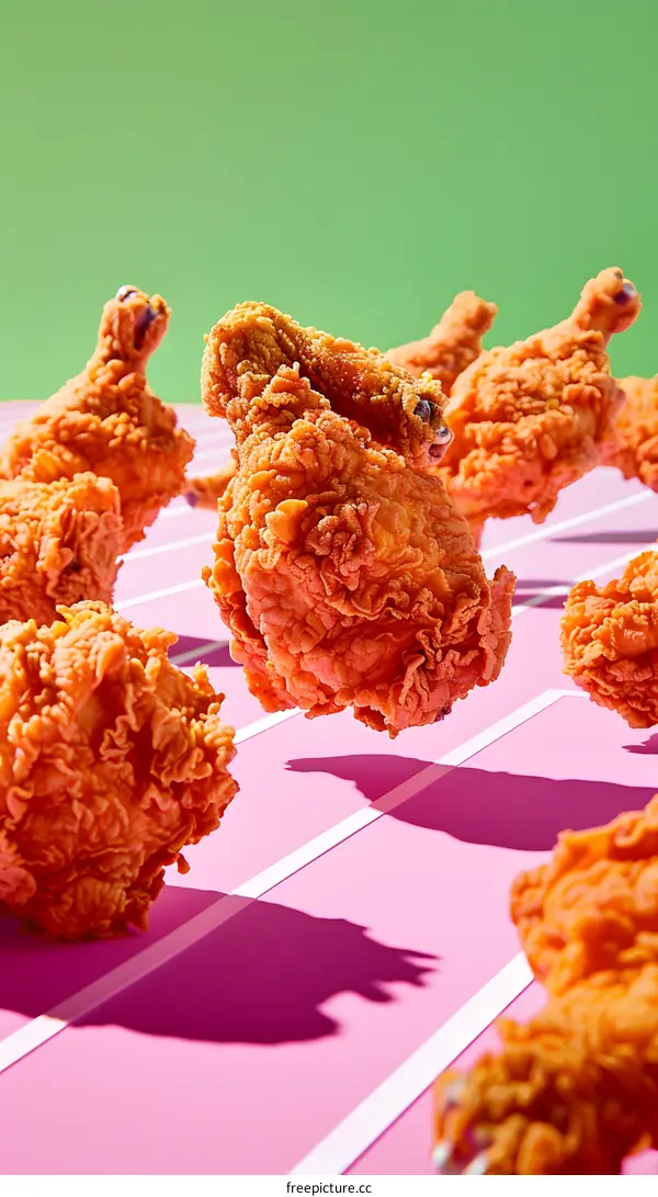 Crispy Fried Chicken Wings on Pink Background