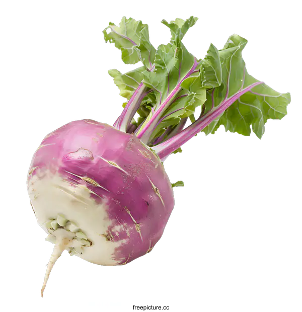 [Transparent Background PNG]Fresh Purple Kohlrabi with Green Leaves