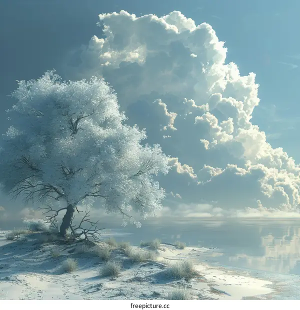A Winter Landscape and Frozen Lake with Snow-covered Trees
