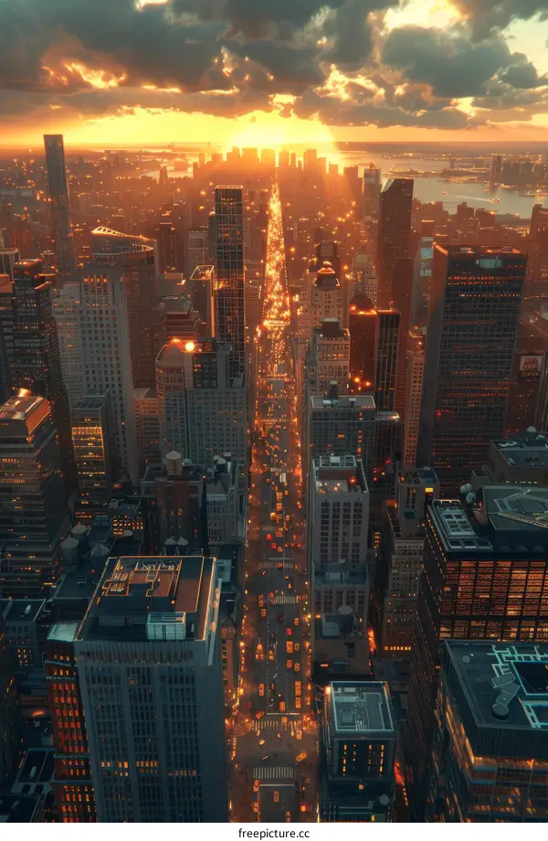 Sunset View of New York City Skyline