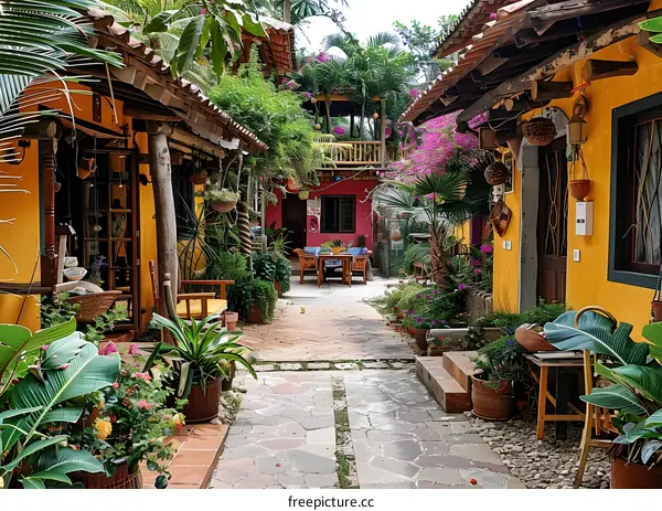 A beautiful alley with plants and flowers