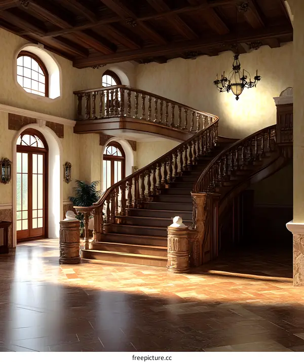 Elegant Wooden Staircase in a Classic Mansion