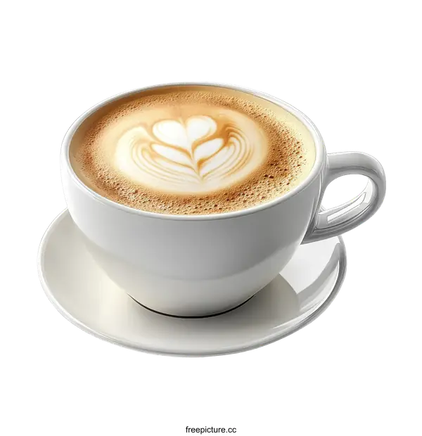 [Transparent Background PNG]Latte Art in White Coffee Cup