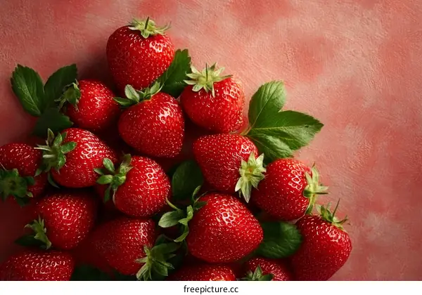 Fresh Red Strawberries on a Pink Background