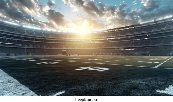 American football stadium with the sun shining on the field