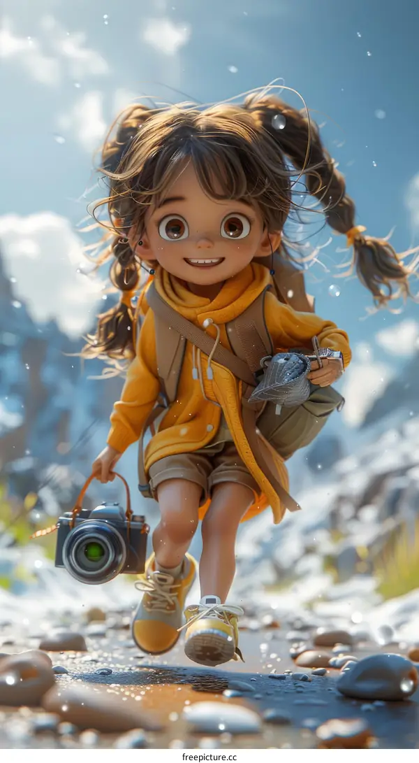 Joyous Girl Hiking in the Mountains