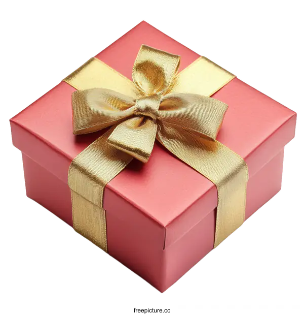 [Transparent Background PNG]Red Gift Box with Gold Ribbon