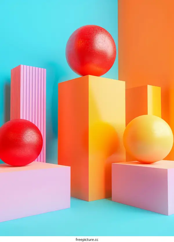 Colorful Geometric Shapes 3D Rendering