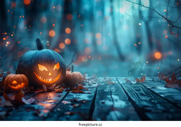 Halloween Jack-o'-lanterns in a Spooky Forest
