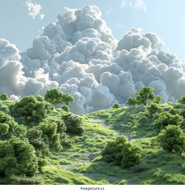 Dramatic Clouds Over a Lush Hillside
