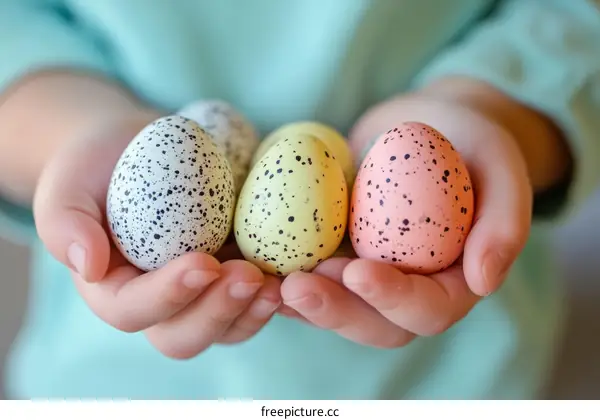 Childs Hands Holding Colorful Easter Eggs