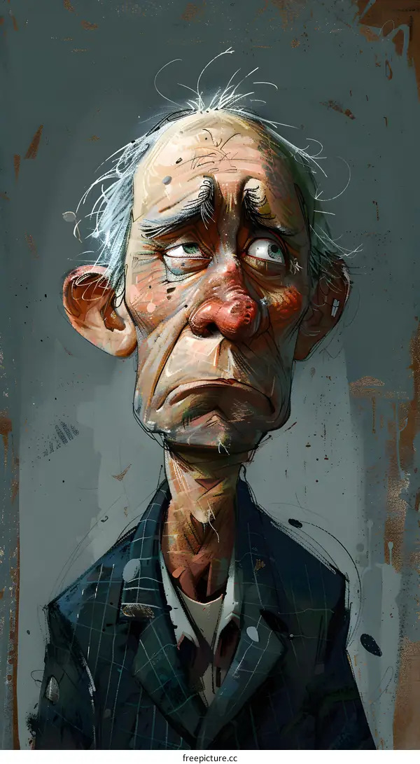 A painting of an old man with a red nose