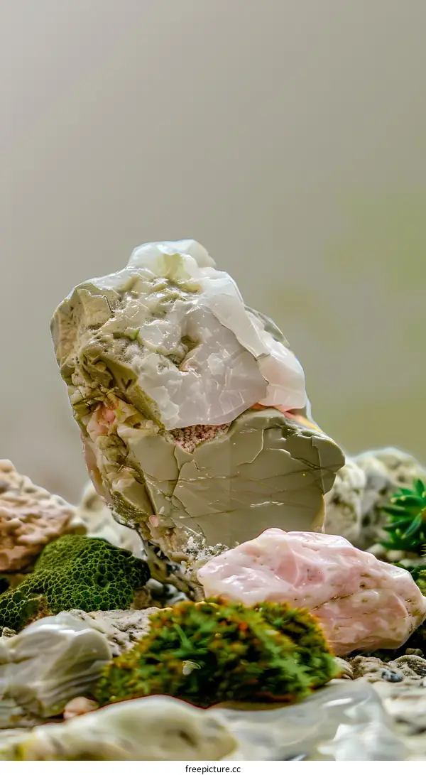 Pink and Green Minerals Collection in a Close Up View