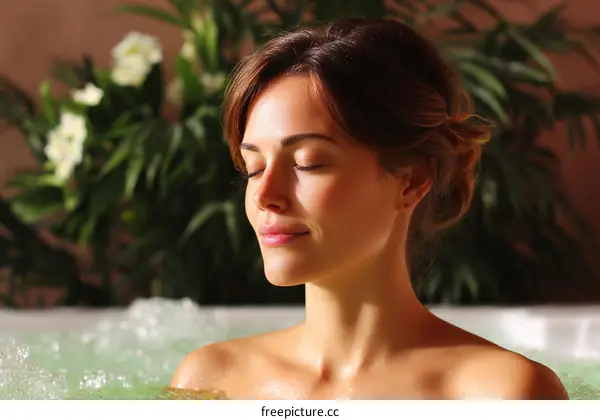Relaxing Woman in Hot Tub Spa
