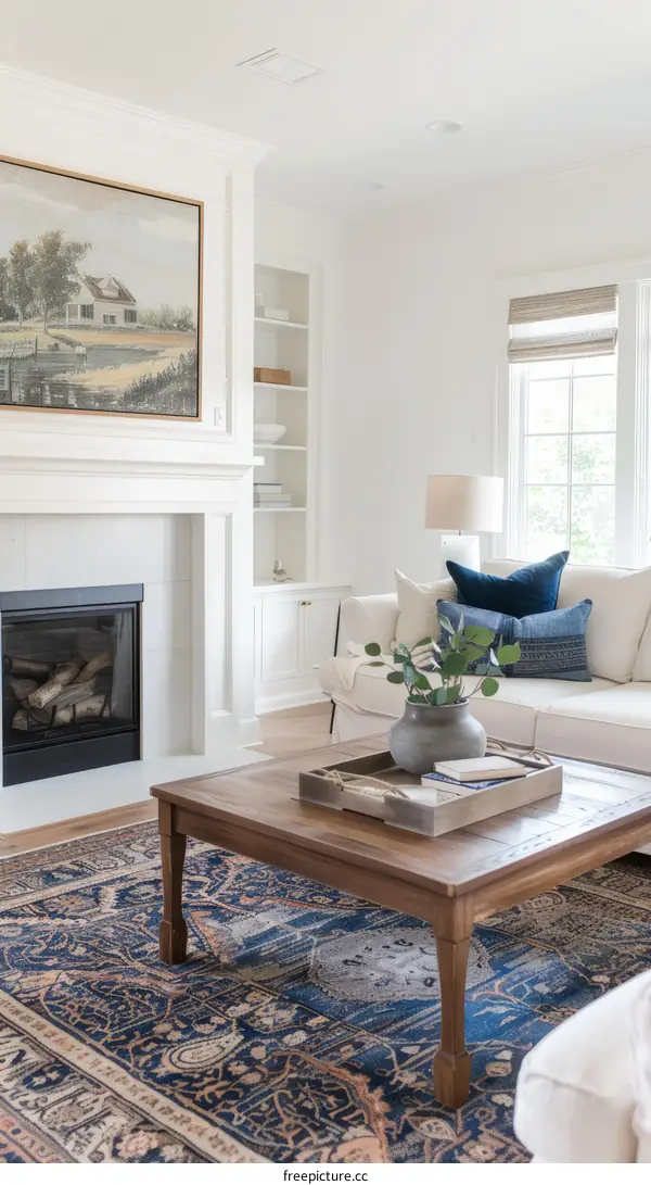Cozy Farmhouse Living Room with Fireplace
