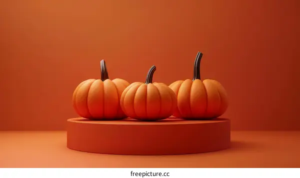Three Pumpkins on a Round Display Stand