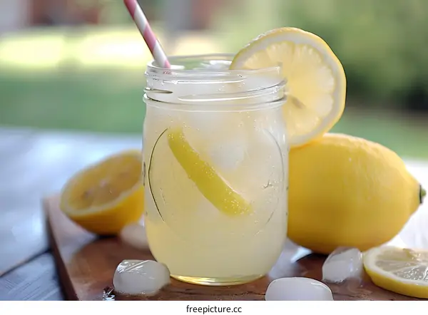 Refreshing Homemade Lemonade with Ice Cubes and Lemon Slices
