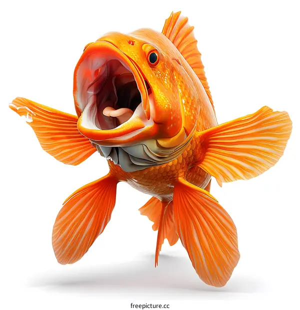 A large goldfish opens its mouth wide