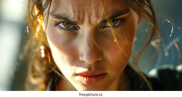 Close-up Portrait of a Woman with Intense Expression