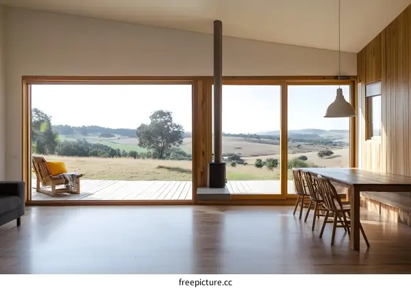 Modern Minimalist Home With Wooden Floor And Large Windows