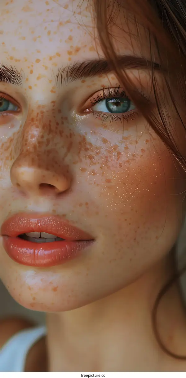 Close Up Freckles Woman