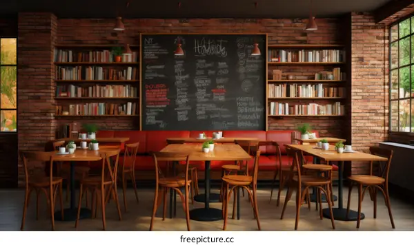 Cozy Vintage Cafe Interior Design with Brick Walls and Wooden Furniture