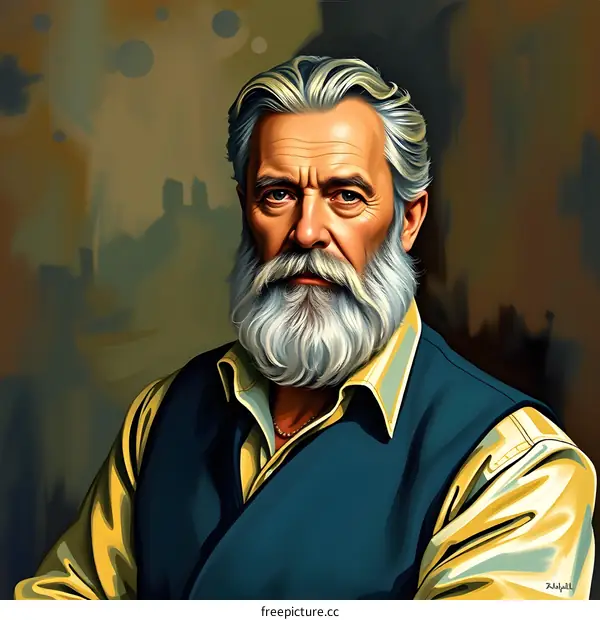 Portrait Painting of an Elderly Man with a Long White Beard