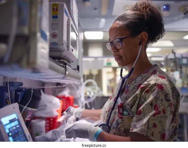 Concentrated Nurse Working in Hospital Room